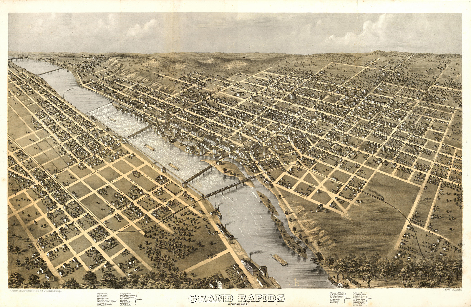 Grand Rapids, Michigan, 1868, 1868 — antique map