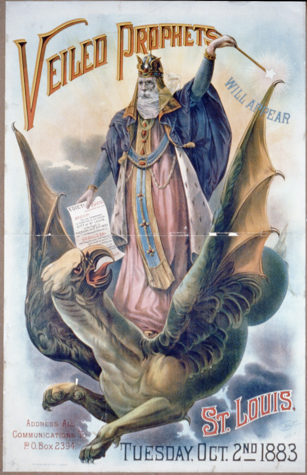 Veiled Prophet will appear, St. Louis, Tuesday, Oct. 2nd, 1883, 1883 — vintage poster
