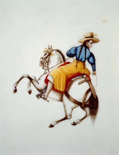 [Woman on horseback, Peru]