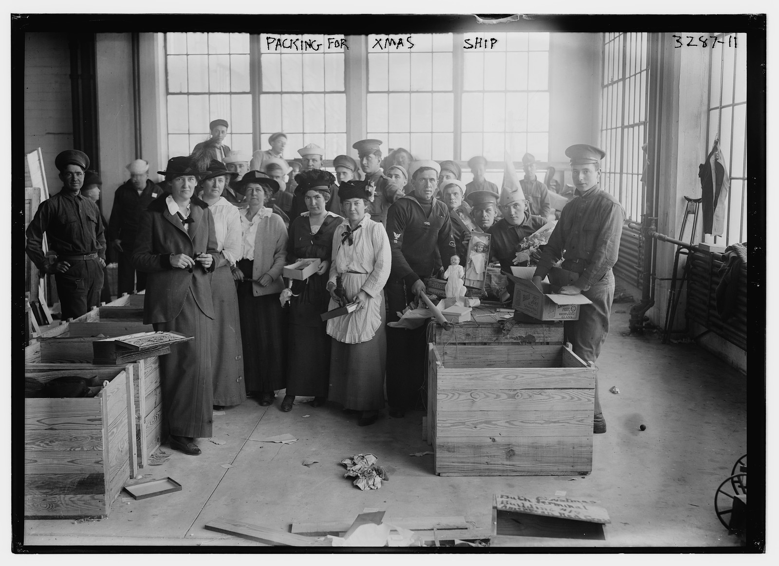 Packing for Christmas Ship, n/a — historic photograph