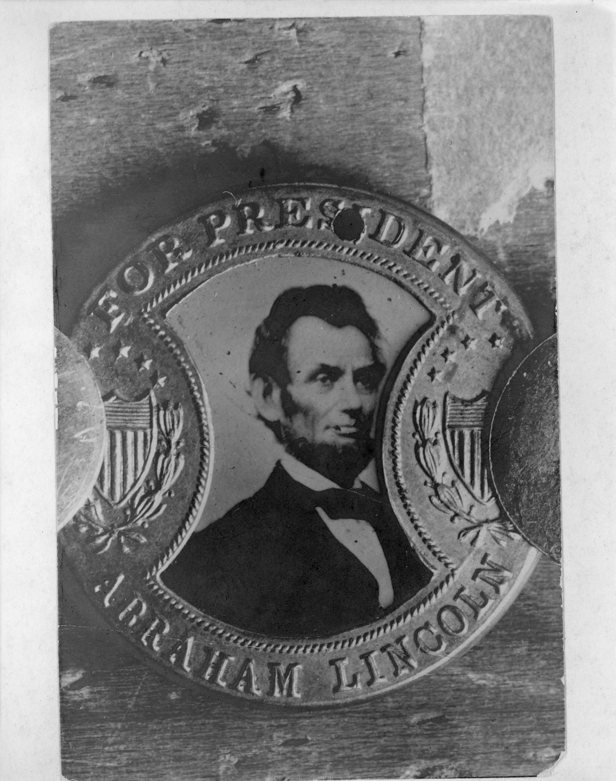 Lincoln for President campaign badge photograph — historic photograph