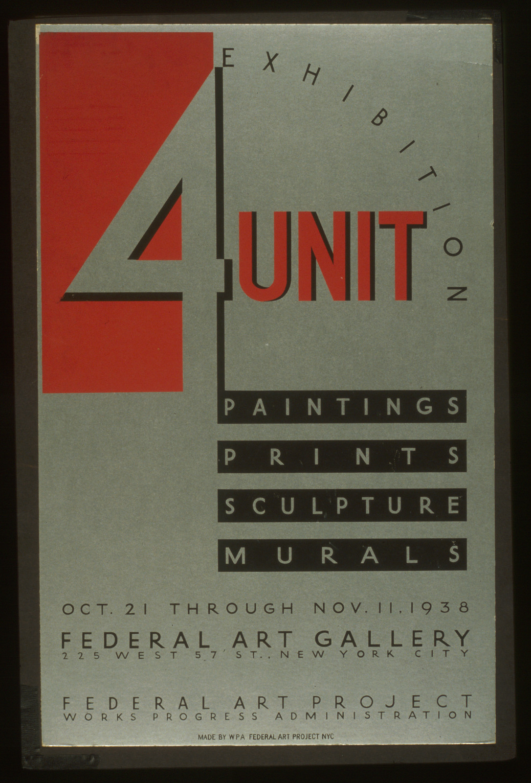 4 unit exhibition - paintings prints sculpture murals, 1936 — vintage poster