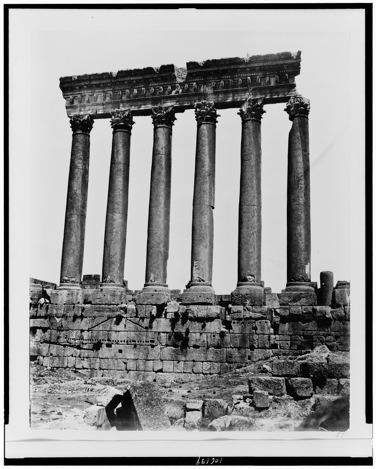 Baalbec. Temple of the Sun. Original no. of columns 54 / Bonfils., [between 1870 and 1880] — historic photograph