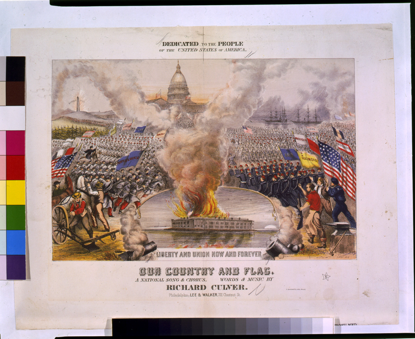 Our country and flag. ... Words & music by Richard Culver / T. Sinclair's lith., Phila., Philadelphis : Lee & Walker, [between 1860 and 1870] — antique lithograph