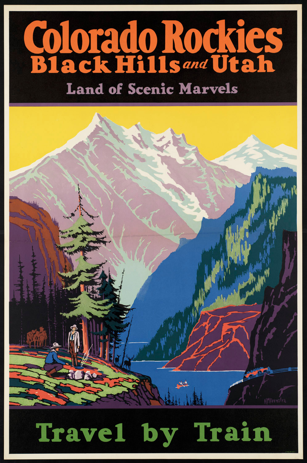 Colorado Rockies, Black Hills and Utah: Travel by Train poster — vintage poster