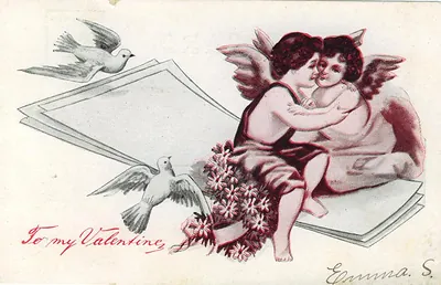 To my Valentine postcard with cherubs and doves