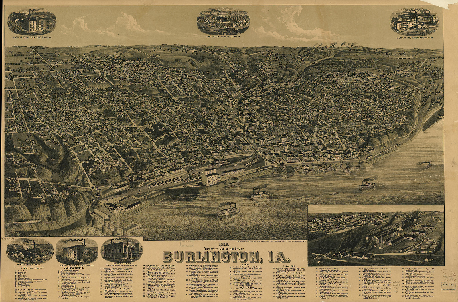 Burlington, Iowa, 1889, 1889 — antique map