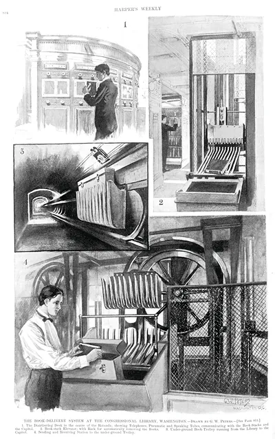The book-delivery system at the Congressional Library, Washington / drawn by G.W. Peters, Washington, D.C.