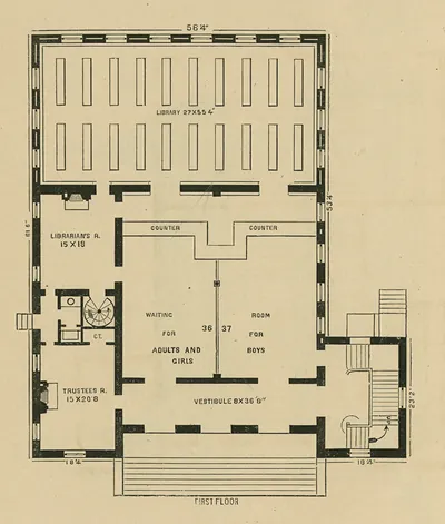 Library first floor plan showing waiting room and librarian's room