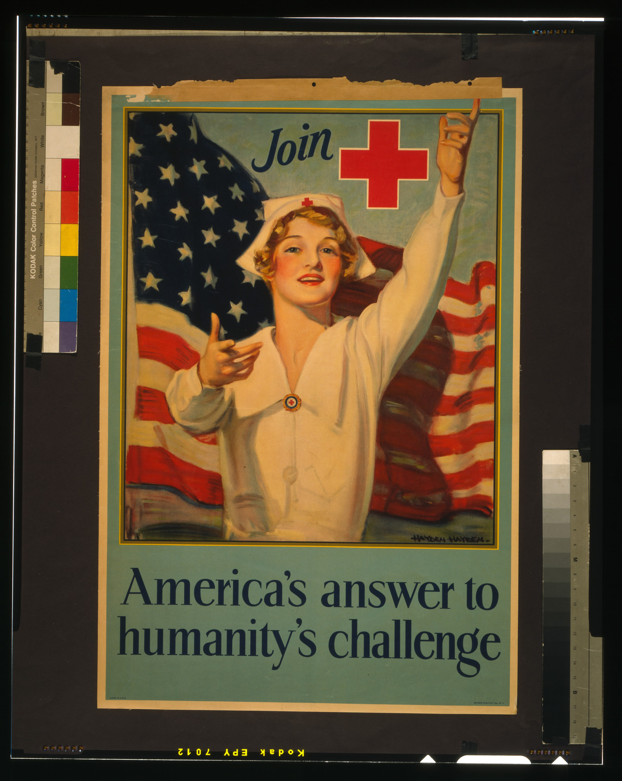 Join [Red Cross symbol] - Americas answer to humanitys challenge / Hayden Hayden Snyder Black Inc. N.Y., 1917 — vintage poster