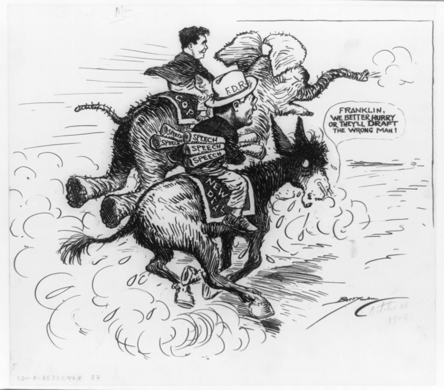[Roosevelt racing Willkie], 1940 Oct. 21 — historic drawing