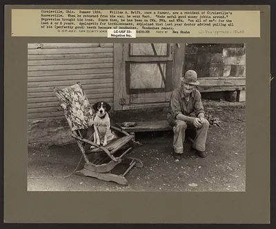 William A. Swift with dog, Circleville, Ohio, 1938