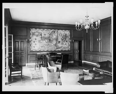 [Mural by Tom Leftin Johnson in reception room(?) on Governor's Island, New York]