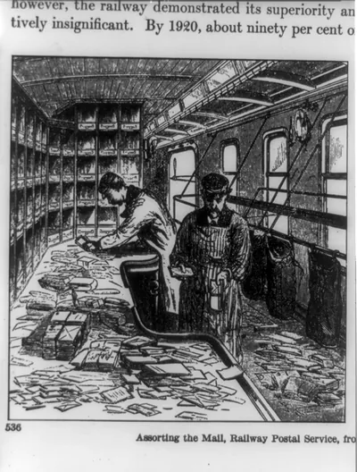 Assorting the mail, railway postal service