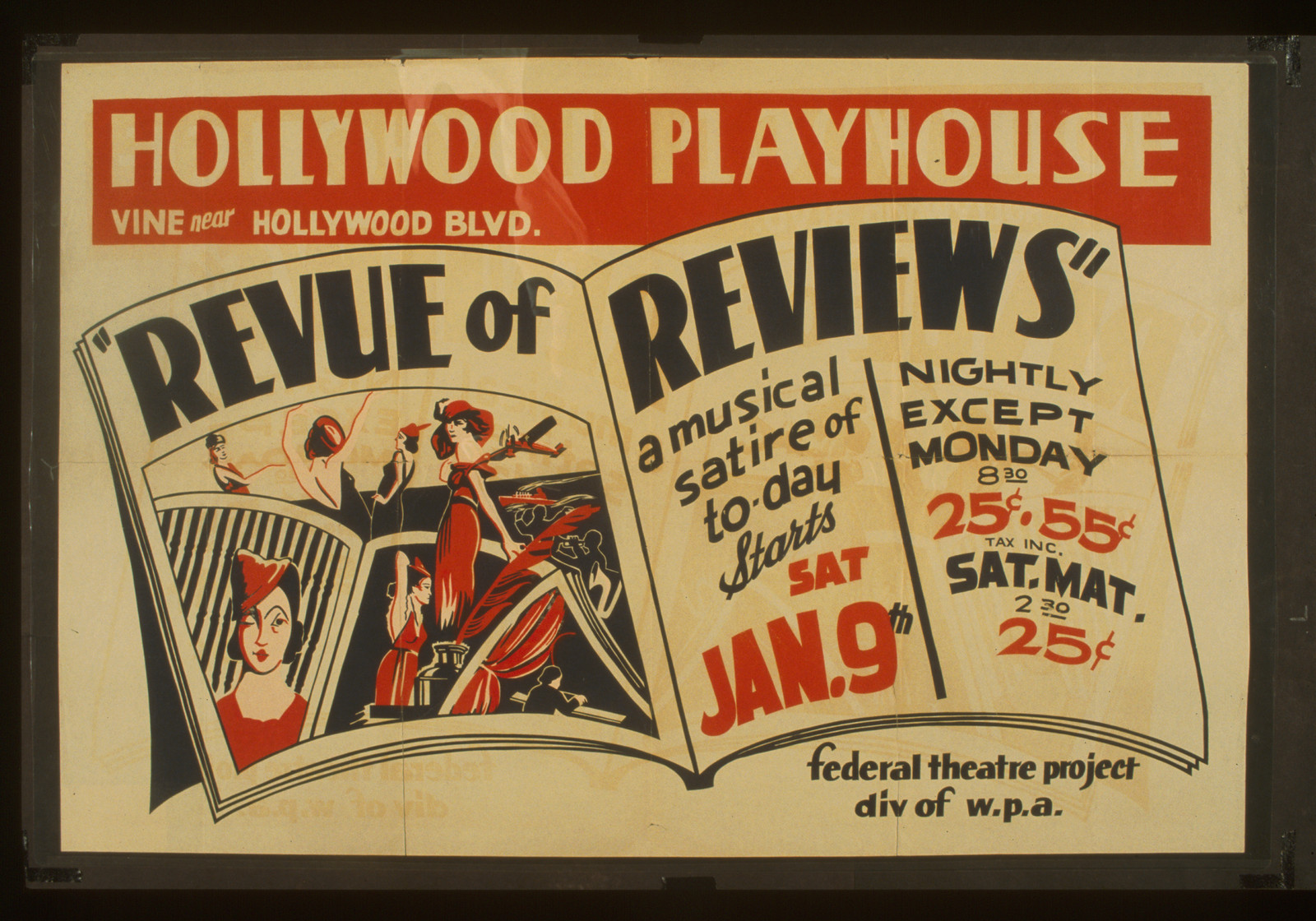 Revue of reviews a musical satire of today Hollywood Playhouse Vine near Hollywood Bl, 1937 — vintage poster