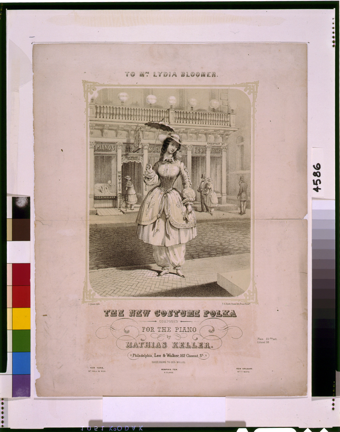 The new costume polka, composed for the piano by Martha Keller / J. Queen delt. ; P.S. Duval's Steam lith. Press., Philadelphia : Lee & Walker, 1851. — antique lithograph