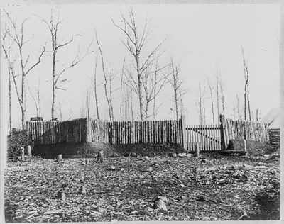 Stockade and entrance to camp of 50th New York Engineers, Rappahannock Station, Va.