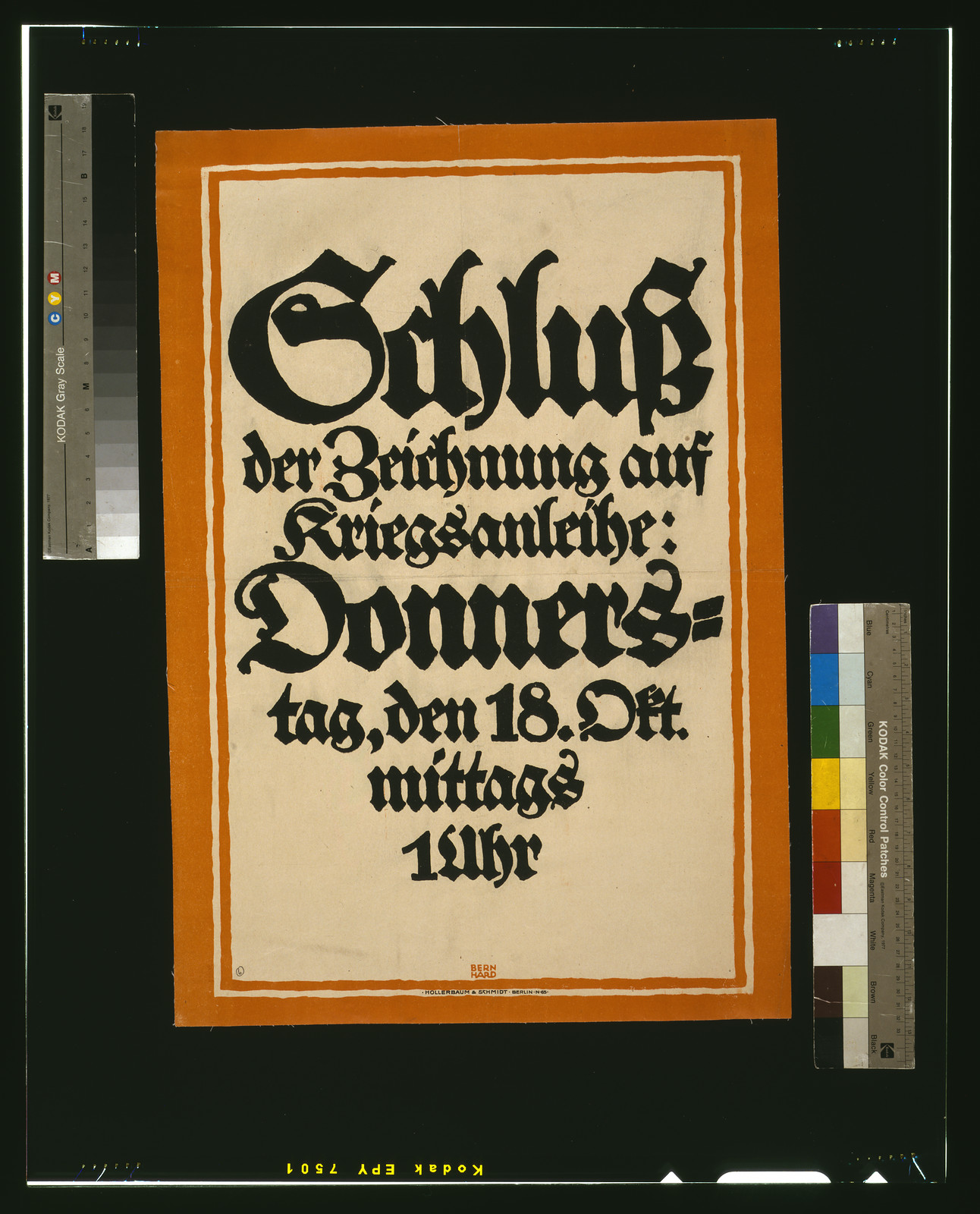 Schluss der Zeichnung auf Kriegsanleihe / Bernhard., 1918 — vintage poster