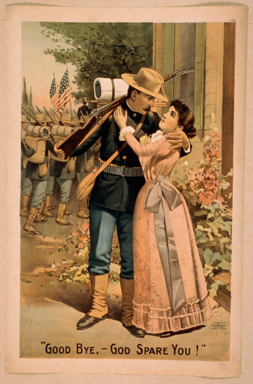 Good Bye, God Spare You!" soldier farewell poster — vintage poster
