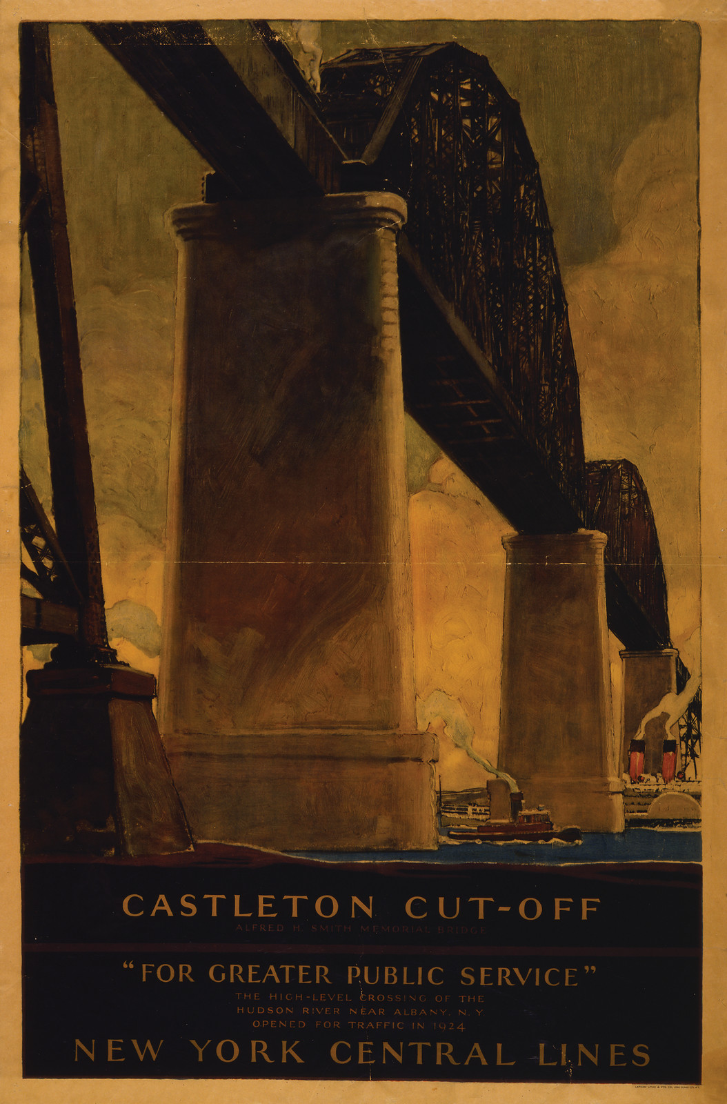 New York Central Lines - Castleton cut-off - Alfred H. Smith Memorial Bridge, Long Island City, N.Y. : Latham Litho & Ptg. Co., [1924?] — vintage poster