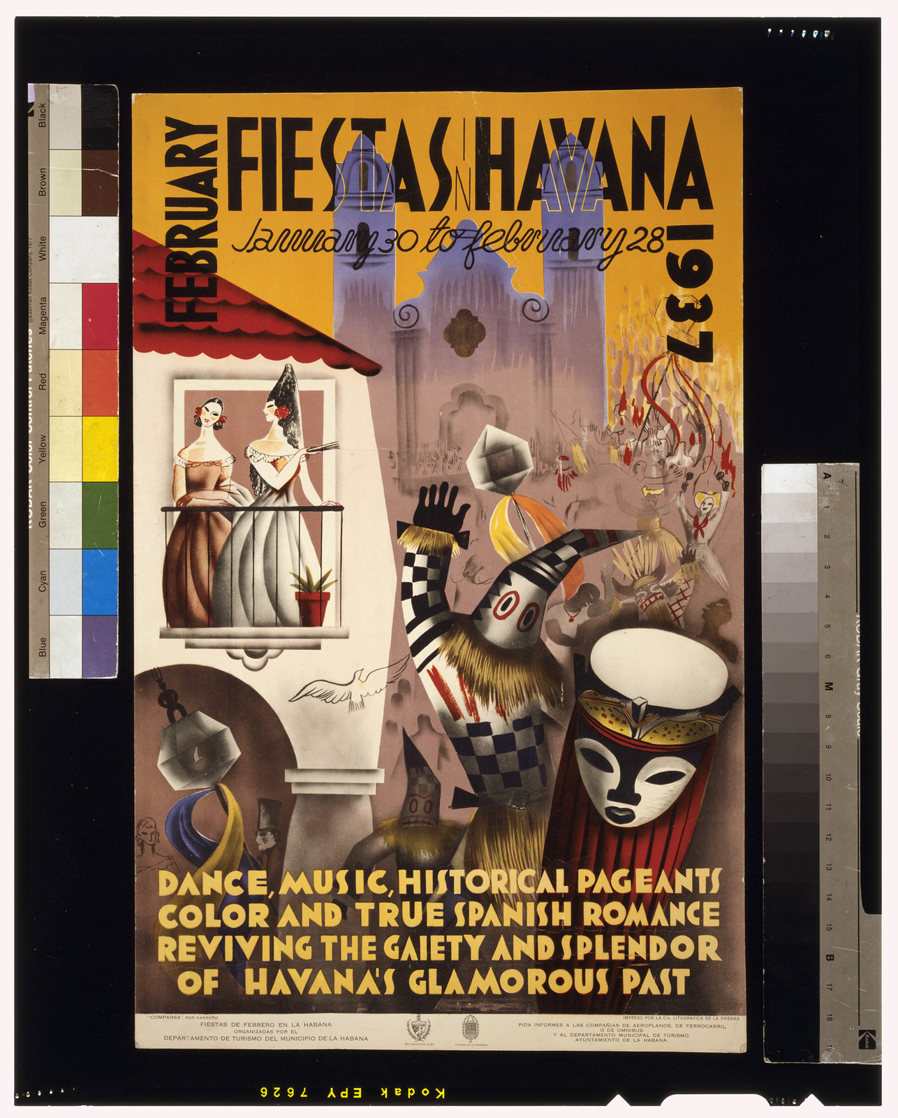 February fiestas in Havana. January 30 to February 28, 1937 — vintage poster
