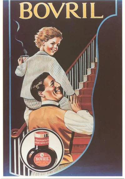 Bovril advertisement showing man and boy on staircase