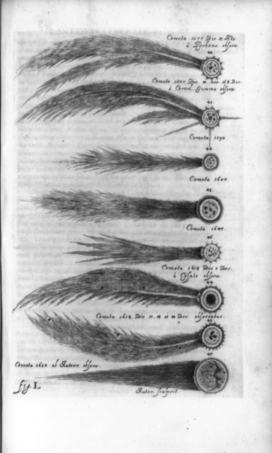 [Notable comets of the period 1577-1652], 1668 — antique engraving