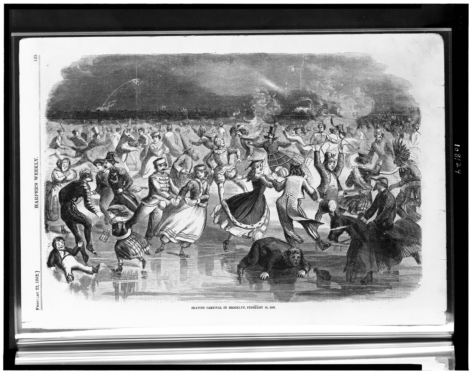 Skating carnival in Brooklyn, February 10, 1862, 1862 Feb. 22. — antique engraving