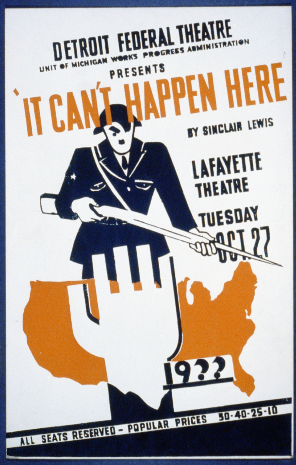 Detroit Federal Theatre Unit of Michigan Works Progress Administration presents It ca, 1936 — vintage poster