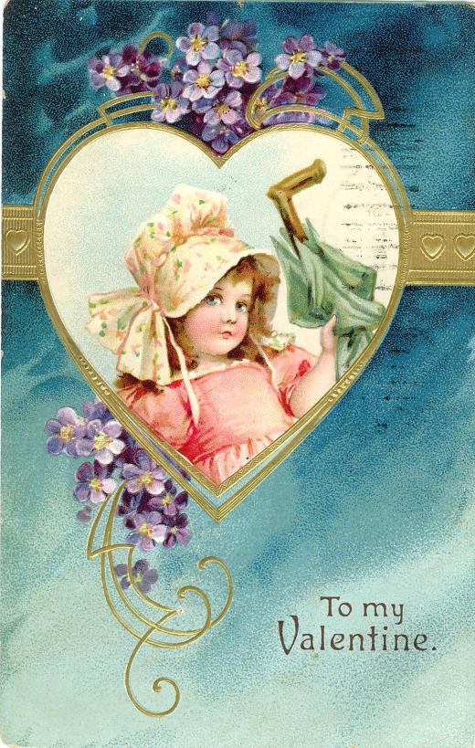 To my Valentine greeting card with girl in bonnet — historic image
