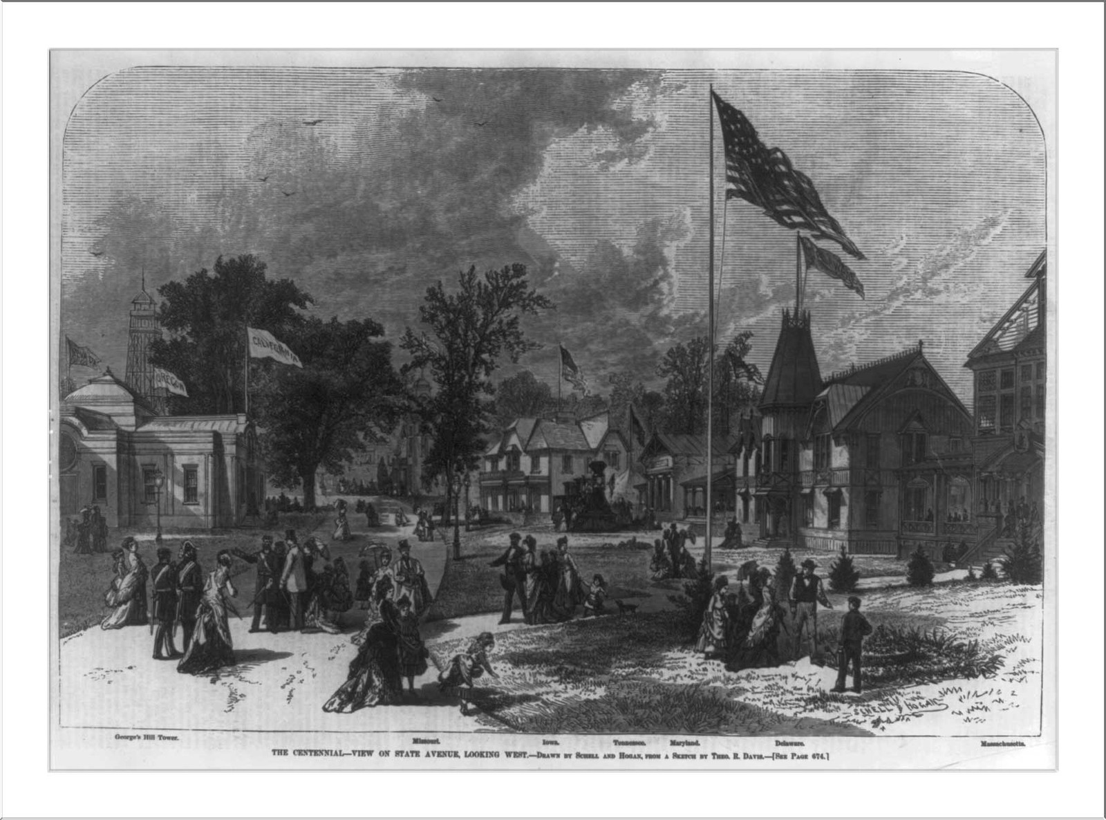 The Centennial: View of state Avenue, Looking West, 1876 — antique engraving
