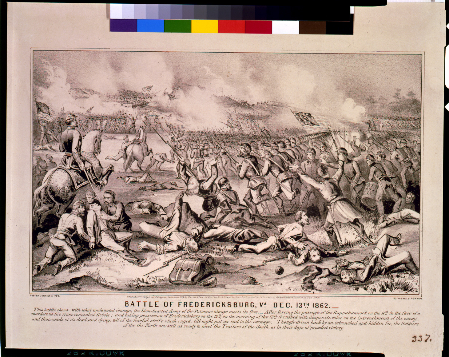 Battle of Fredericksburg, Va. Dec. 13th 1862, New York : Published by Currier & Ives, c1862. — antique lithograph
