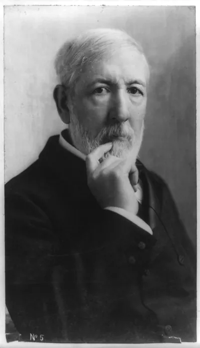 [James G. Blaine, half-length portrait, right hand to chin, seated, facing right]