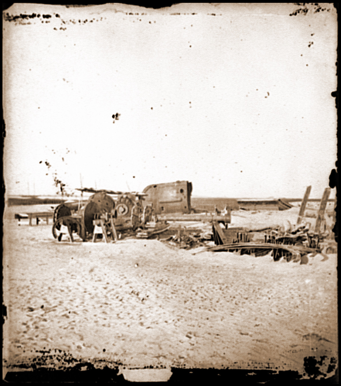 Folly Island S.C. (vicinity of Charleston). Beached remains of the British-built bl, 1865 — historic photograph