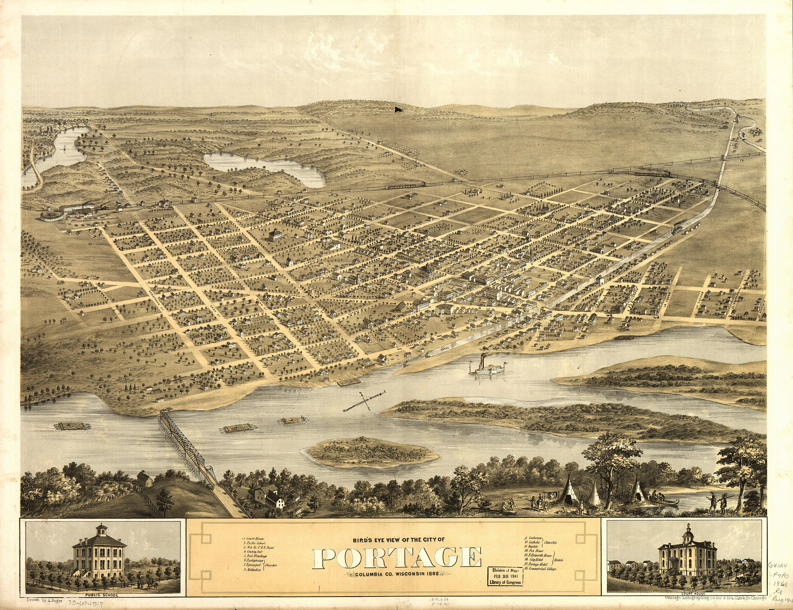 Portage, Wisconsin, 1868, 1868 — antique map