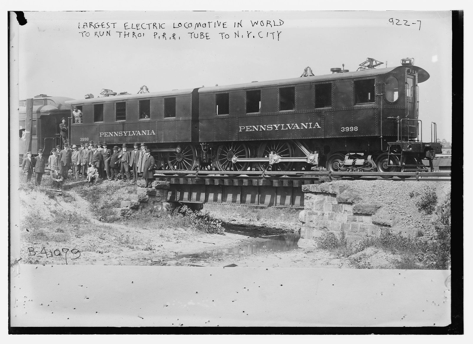 Largest electric locomotive in world to run thro P.R.R. tube to N.Y. City — historic image