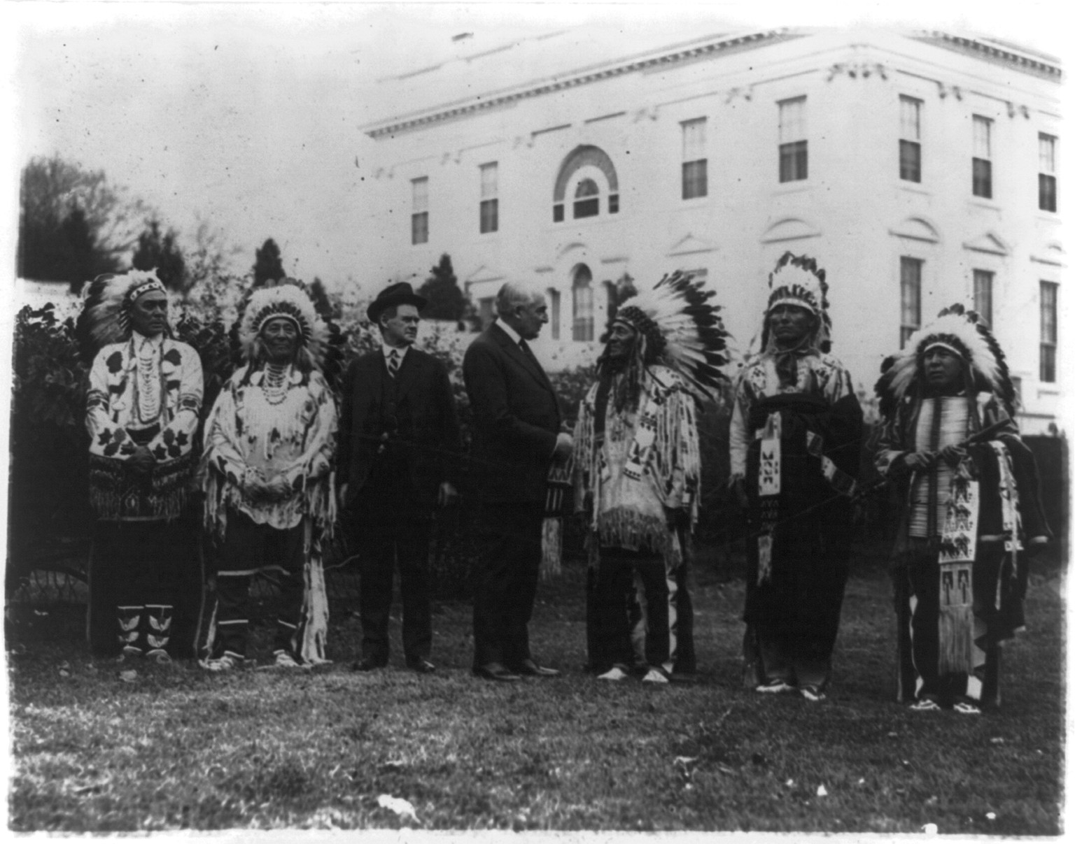 Indian delegation who called to present the President a tobacco pouch - these Indians represented their race at the burial of the Unknown Soldier, 1921 Nov. 15. — historic photograph