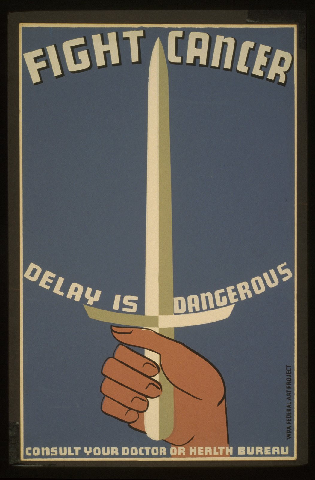 Fight cancer - delay is dangerous Consult your doctor or health bureau., 1936 — vintage poster