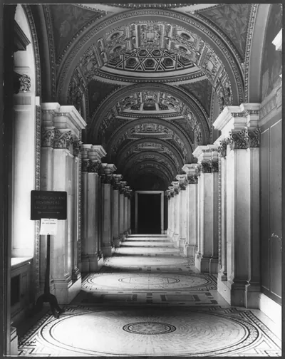 Library of Congress, Wash., D.C. (Main Bldg): Interior - Southwest corridor (detail). First Floor. Photo by Louden