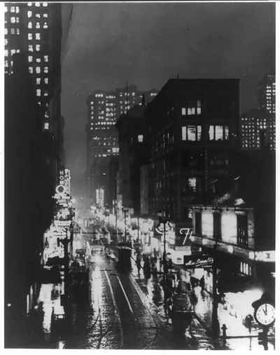 Looking up Fifth Avenue at eleven o'clock in the morning - Before Pittsburgh had smoke control