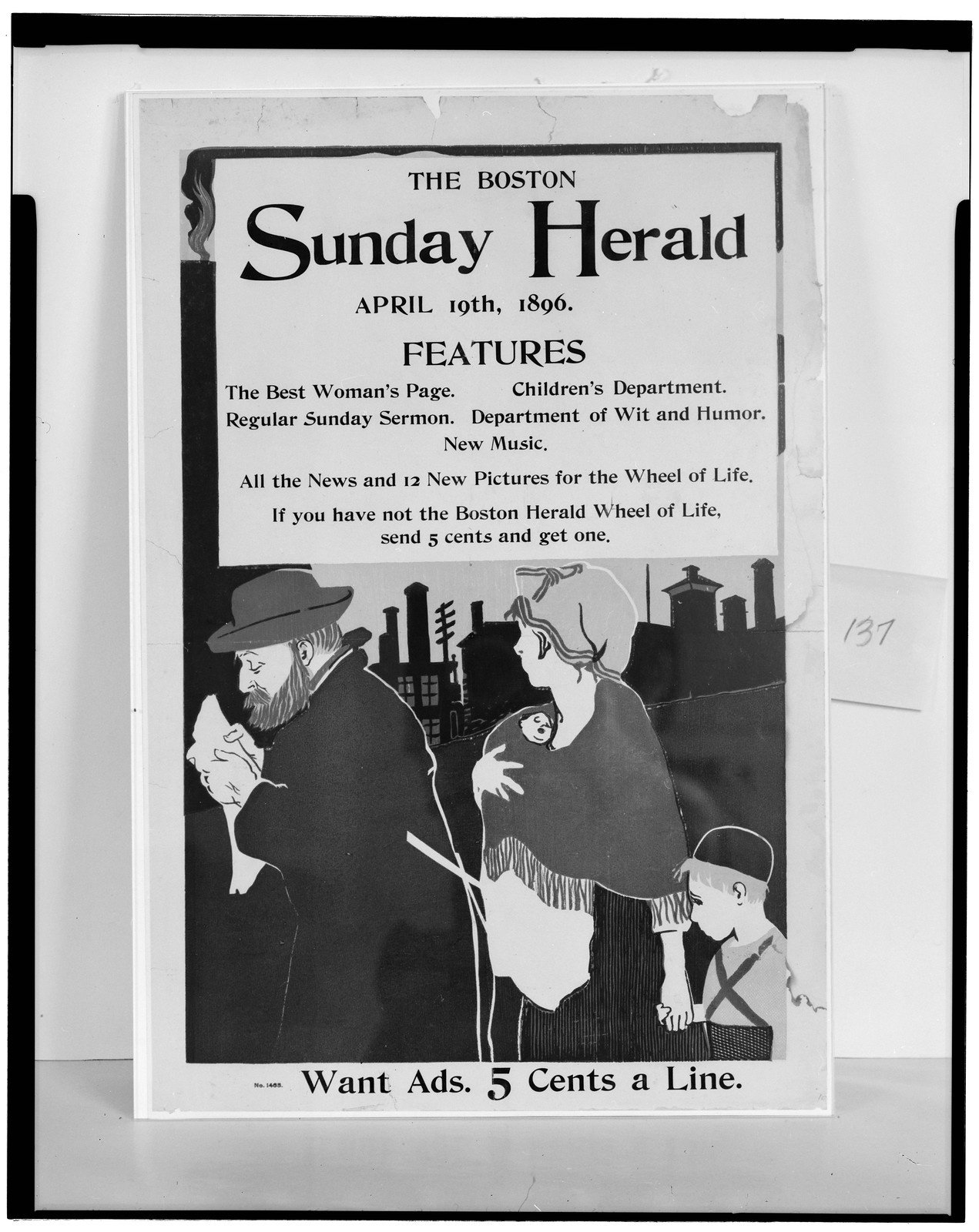 The Boston Sunday Herald--April 19th, 1896--Features all the news ... for the Wheel of Life, 1896 — vintage poster