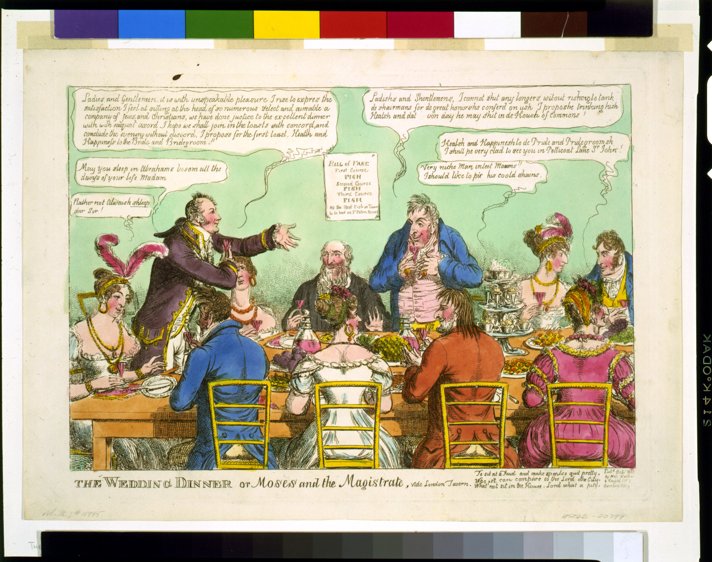 The Wedding dinner, or, Moses and the magistrate, vide London Tavern, [London?] : Pubd. by Mess Walker & Knight No. 3 Sweeting Alley, 1812 Octr. — antique engraving