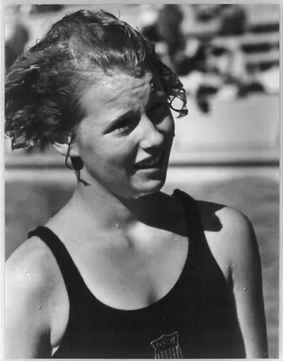 Die dreizehnjahrige Majorie Gestring - USA - Goldmedaille im Kunstpringen