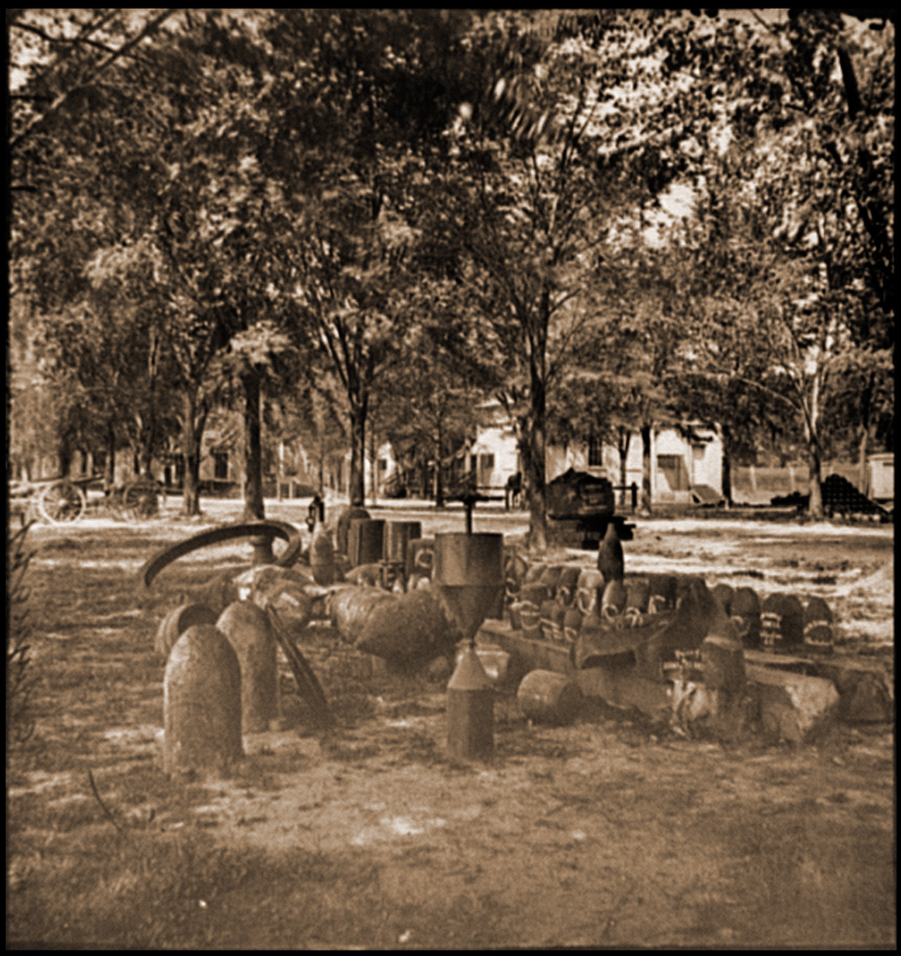 Charleston S.C. Confederate torpedoes shot and shell in the Arsenal yard, 1865 — historic photograph