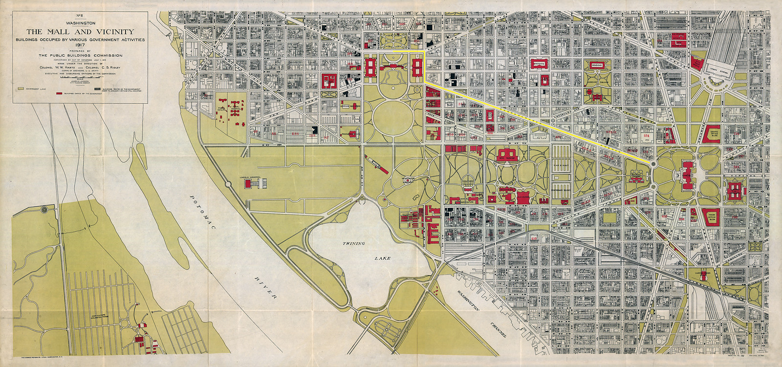 Washington, the Mall and Vicinity, Public Buildings Occupied by Various Government Activities, 1917, 1917 — antique map
