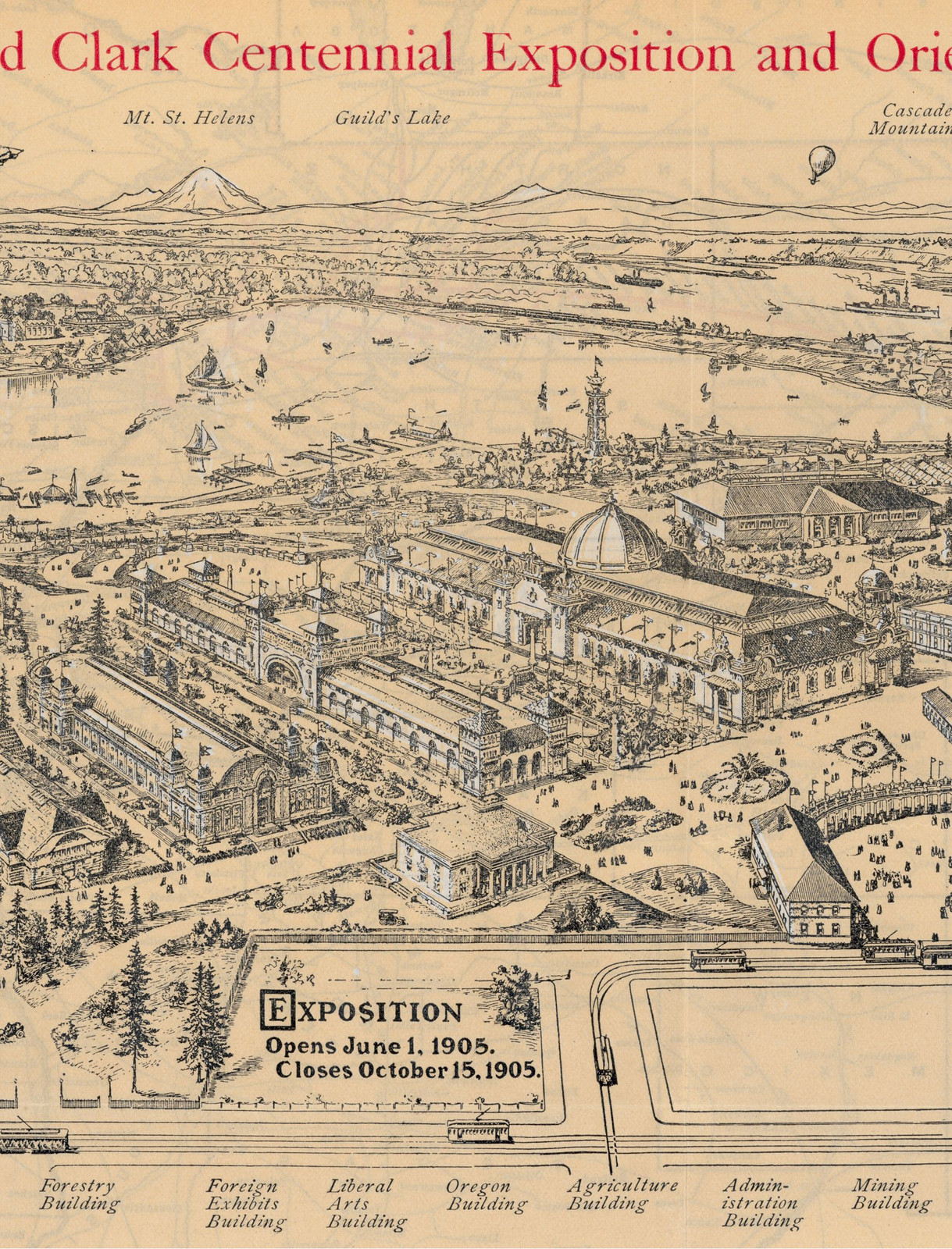 Lewis and Clark Centennial Exposition bird's-eye map, 1905 — antique map