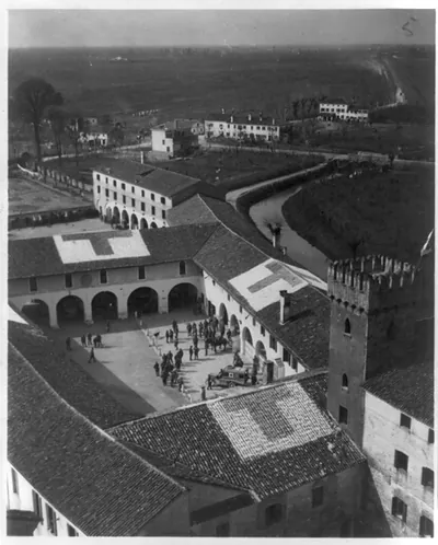 [American Red Cross ambulances at Italian Front: view taken from top of hospital]