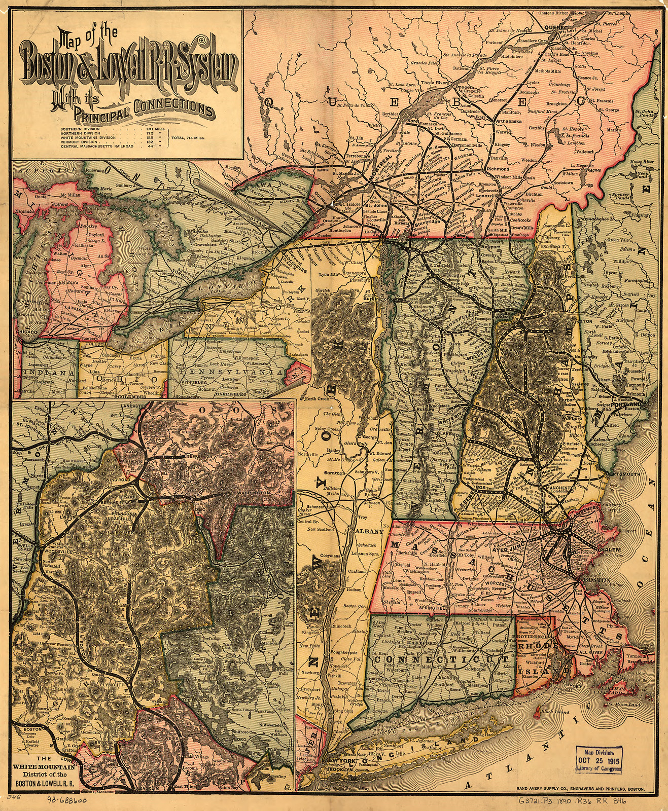 rr003460 Map of the Boston & Lowell R.R. system with its principal connections — antique map