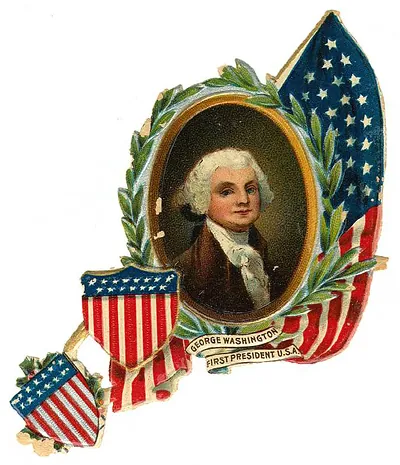 George Washington die-cut with flags and banner