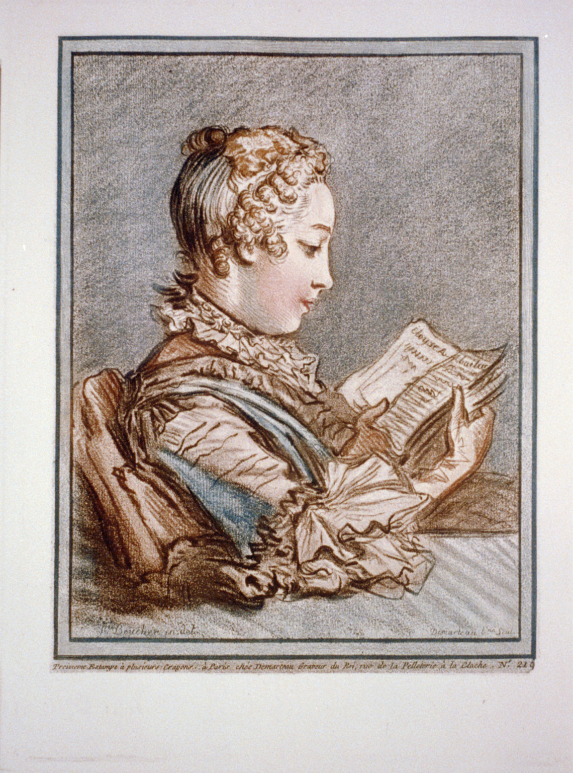 [Woman reading a book (Eloyse et Abailard)] / F. Boucher in del.; Demarteau...Scul. — historic print